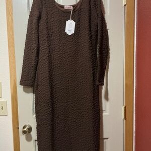 Super Cute IVY Textured Chocolate Brown Dress NWT